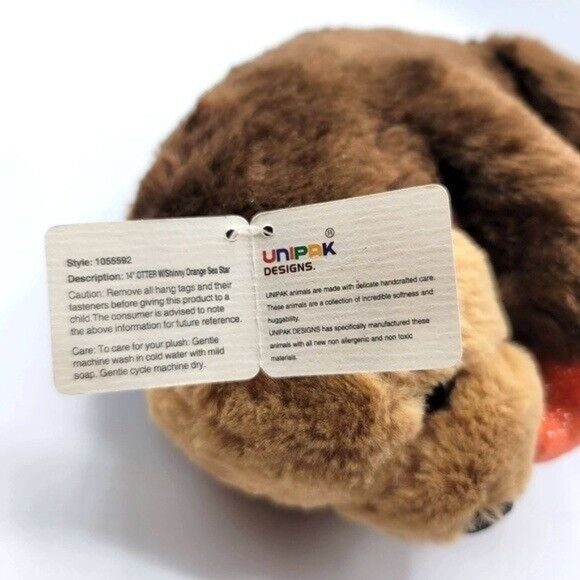 Unipak Realistic Otter Plush Brown 15" Sparkly Orange Sea Star 2014 Hang Tag - Picture 8 of 11
